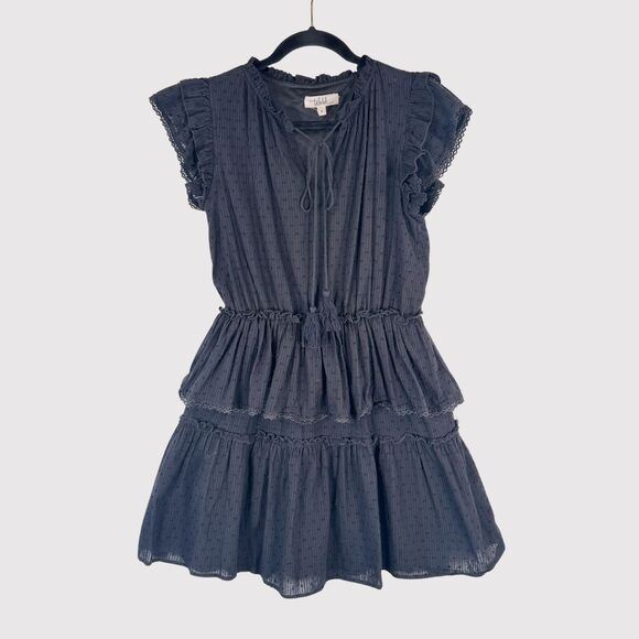 Talulah Womens Dress Black Mini Layered Ruffle Swiss Dot V Neck Fit Flare Small - Picture 1 of 11